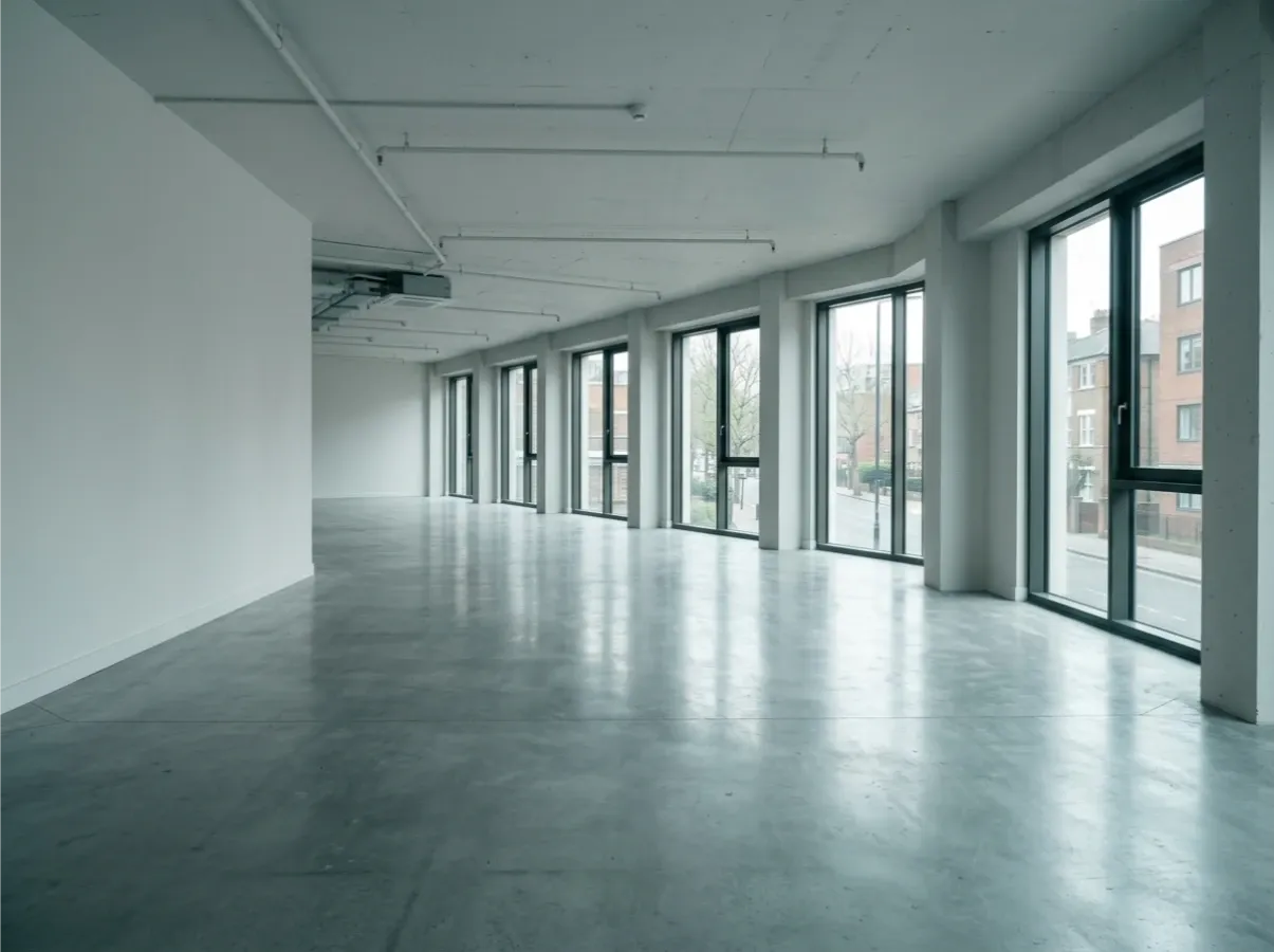An empty, well-kept unoccupied commercial building interior